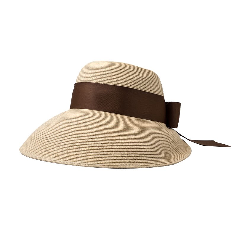 Stråhat dame sommer bøttehat solskygge solhat strand panama hatte todelt sløjfe solcreme  m41: Beige