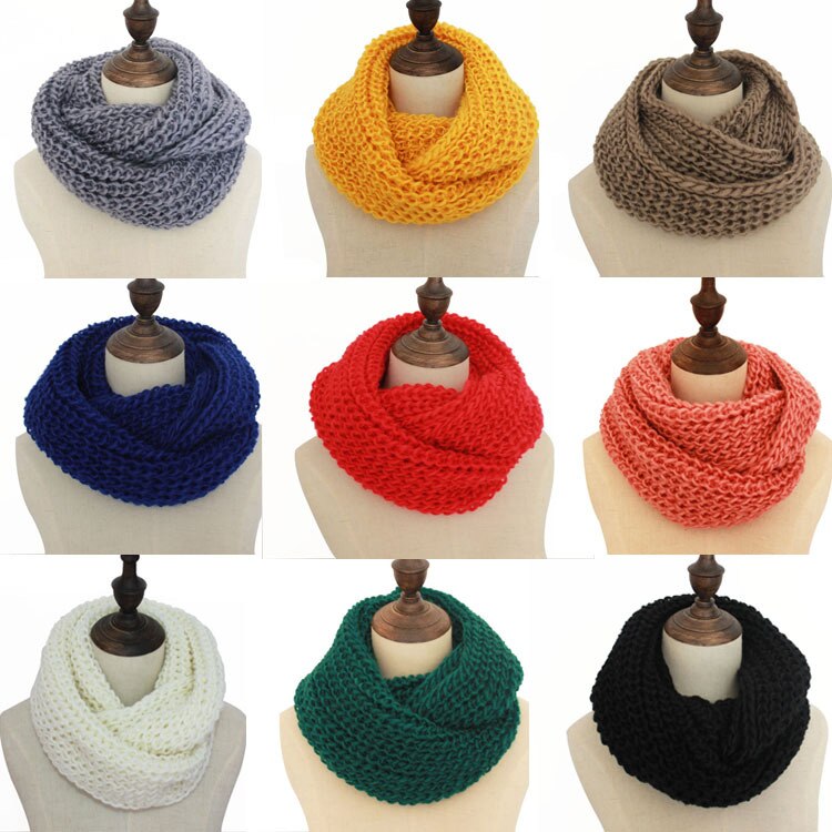 Efterår vinter strikketørklæde varmt tørklæde til damer nylon halstørklæde ren farve uld halstørklæde ring unisex