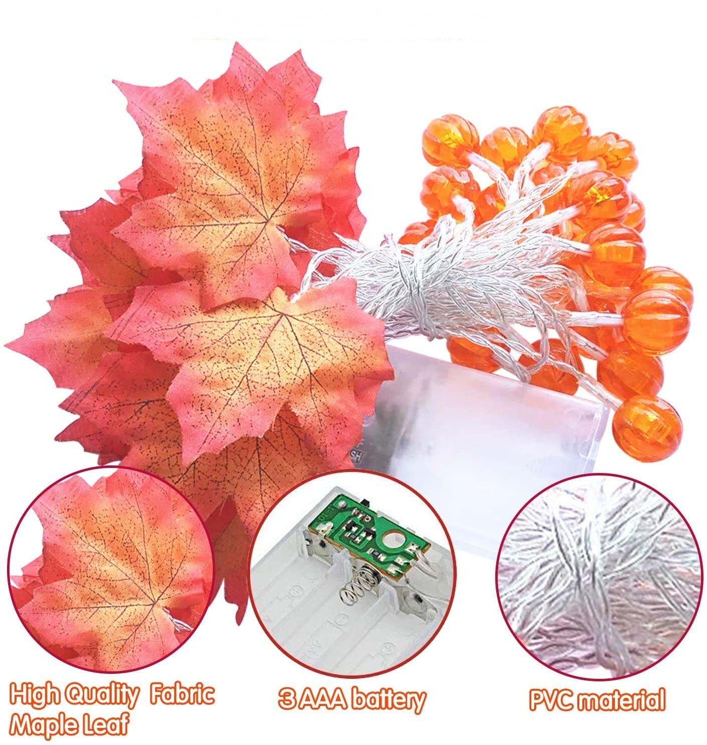 Kunstmatige Herfst Esdoorn Bladeren Pompoen Guirlande Led Kerstverlichting Voor Kerst Decoratie Thanksgiving Party Diy Halloween Decor