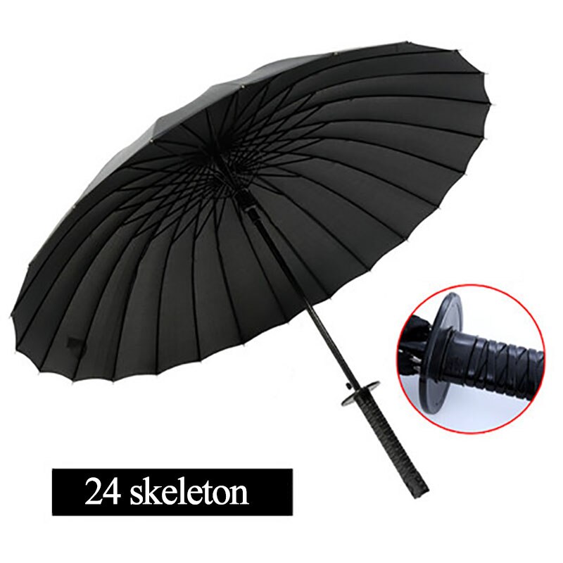 Parapluie Katana Sunny & Rainny parapluies à longue poignée noir japonais samouraï épée semi-automatique 8 côtes parapluie WZP228: 24 Skeleton Black