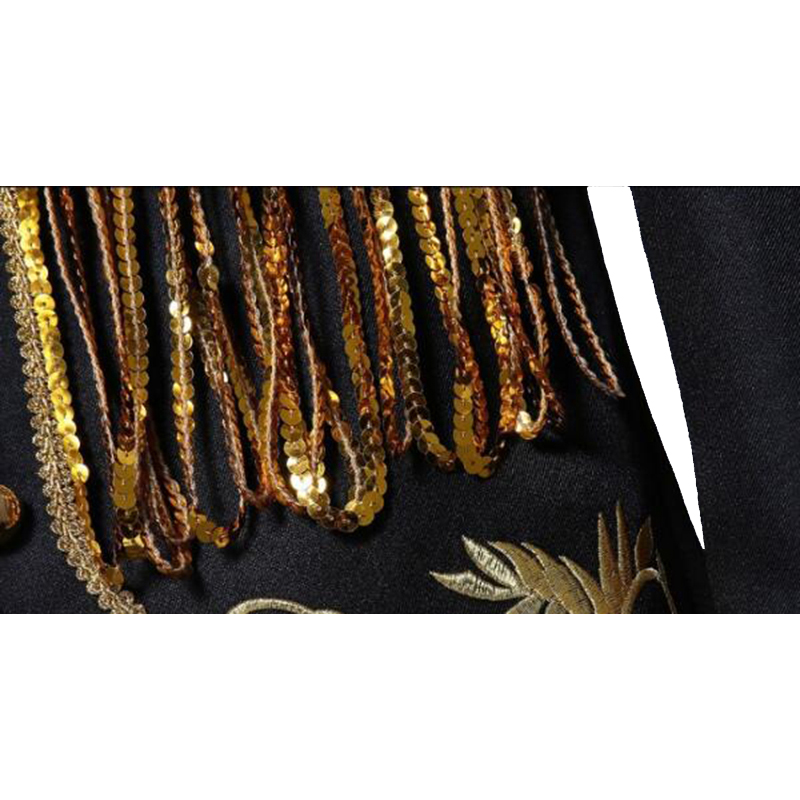 Shenrun Men&#39;s Black White Suit Jacket Sequins Embroidery Gold Silver Twinkle Tassel Blazers Slim Fit Stage Dress Singer Costumes