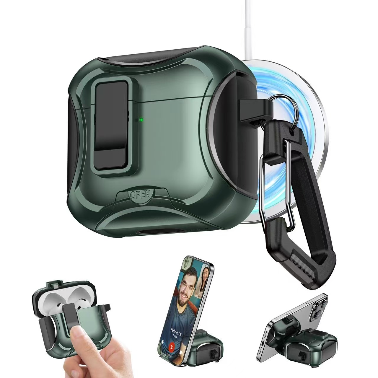 2025 pour Airpods 4 étui adapté étui pour écouteurs couverture à ressort étui de protection pour écouteurs magnétiques 3D pour AirPods Pro 2 étuis: 3XS / BLEU CIEL