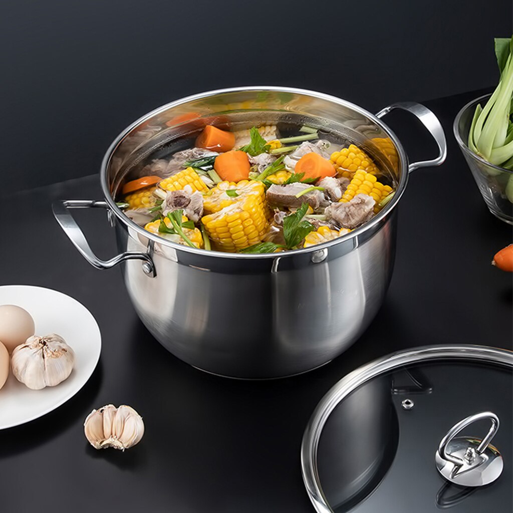 Multi Layer Durable Stainless Steel Cooking Pot Boiler 26cm with Glass Lid