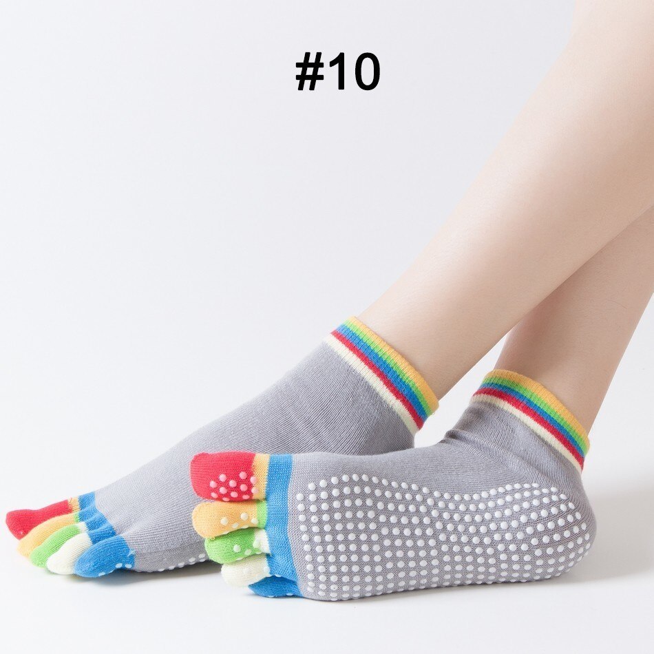 WorthWhile 1 Pair Women Sports Yoga Socks Five Finger Slipper Anti Slip Lady Pilates Ballet Heel Dance Protector: Colorful Gray