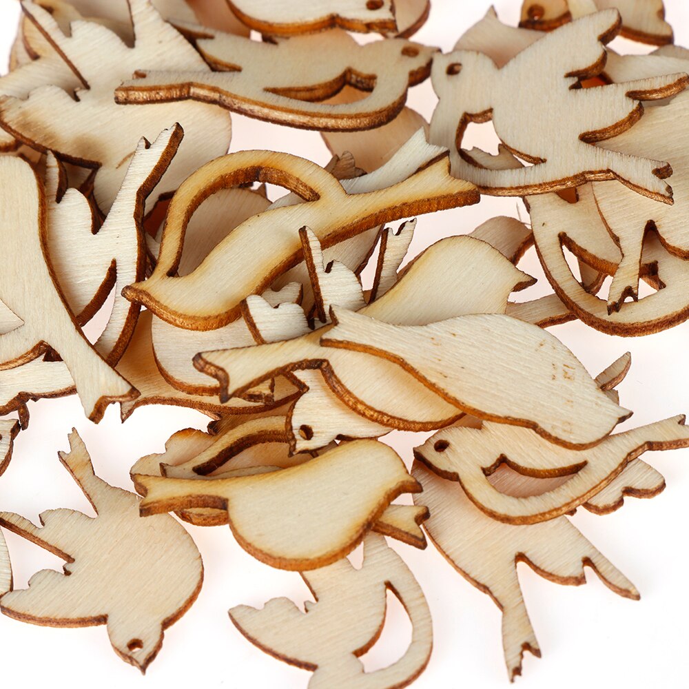 50PCS/set Mixed Birds Shape Wooden Craft Scrapbooking Handmade Slices Decoration Embellishments DIY