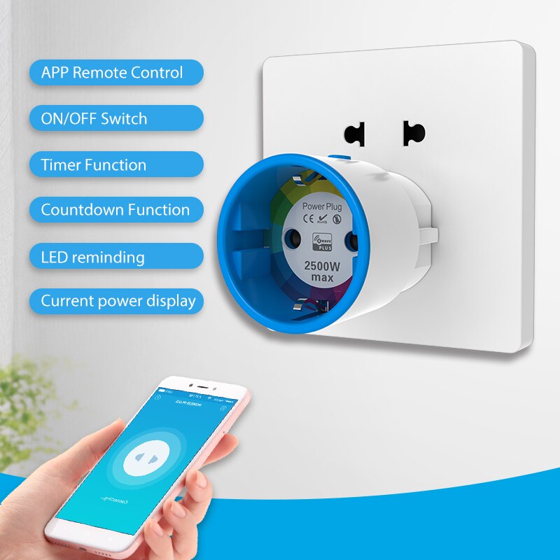 Z-Wave Plus EU Smart Power Plug Socket With Power Monitoring Function Use to turn On/off lights or small appliances with Phone