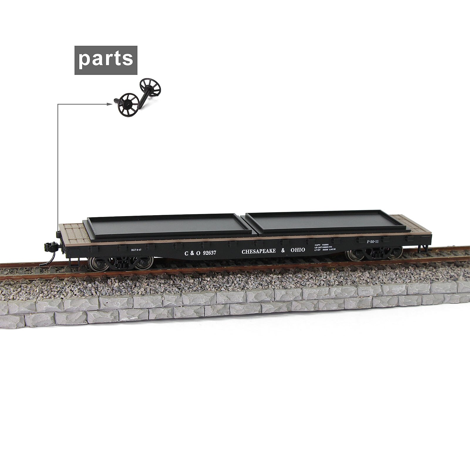 2pcs HO Scale 1:87 52ft Flat Car Flatbed Transporter Carriage C8741 Freight Car Model Railway: CHESAPEAKE OHIO