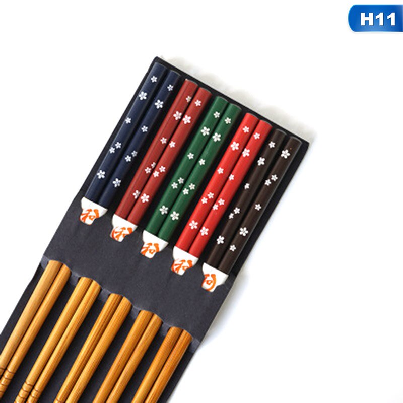 5 Pair Chopsticks Handmade Bamboo Japanese Natural Wood Chopsticks Sushi Food Multi Color Wooden Chopsticks Reusable: H11