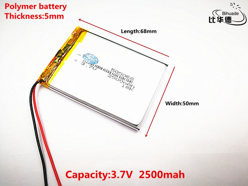 Liter energi batteri god qulity 3.7v,2500 mah ,505068 polymer lithium ion / li-ion batteri til legetøj, power bank, gps ,mp3,mp4