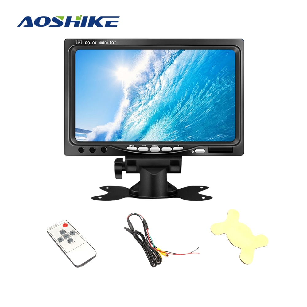 Aoshike 7 tommer 12v bilmonitor til bagfra kamera tft lcd led display universal med køretøjskamera parkering 800*480 solskærm