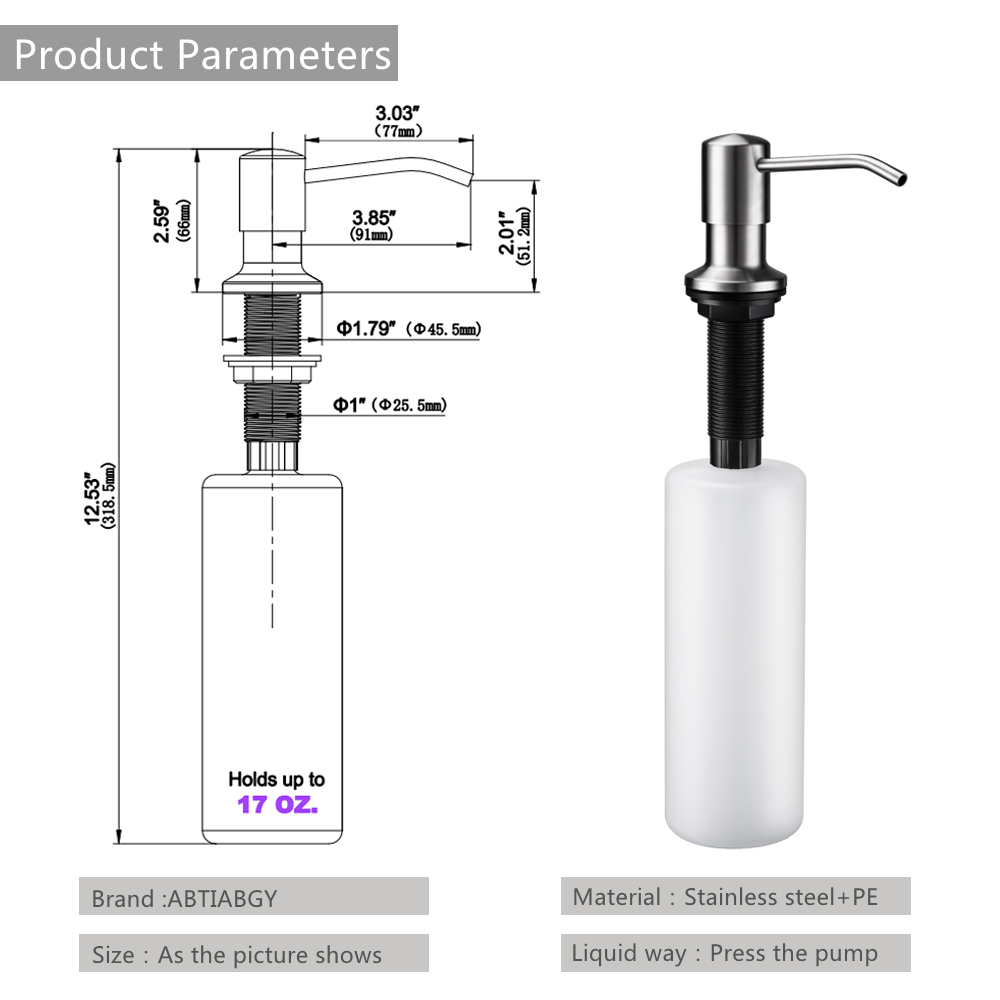500ML Kitchen Sink Soap Dispenser Pump Hand Dispenser Detergent Liquid Soap Lotion Dispensers Stainless Steel Head Pump Bottle