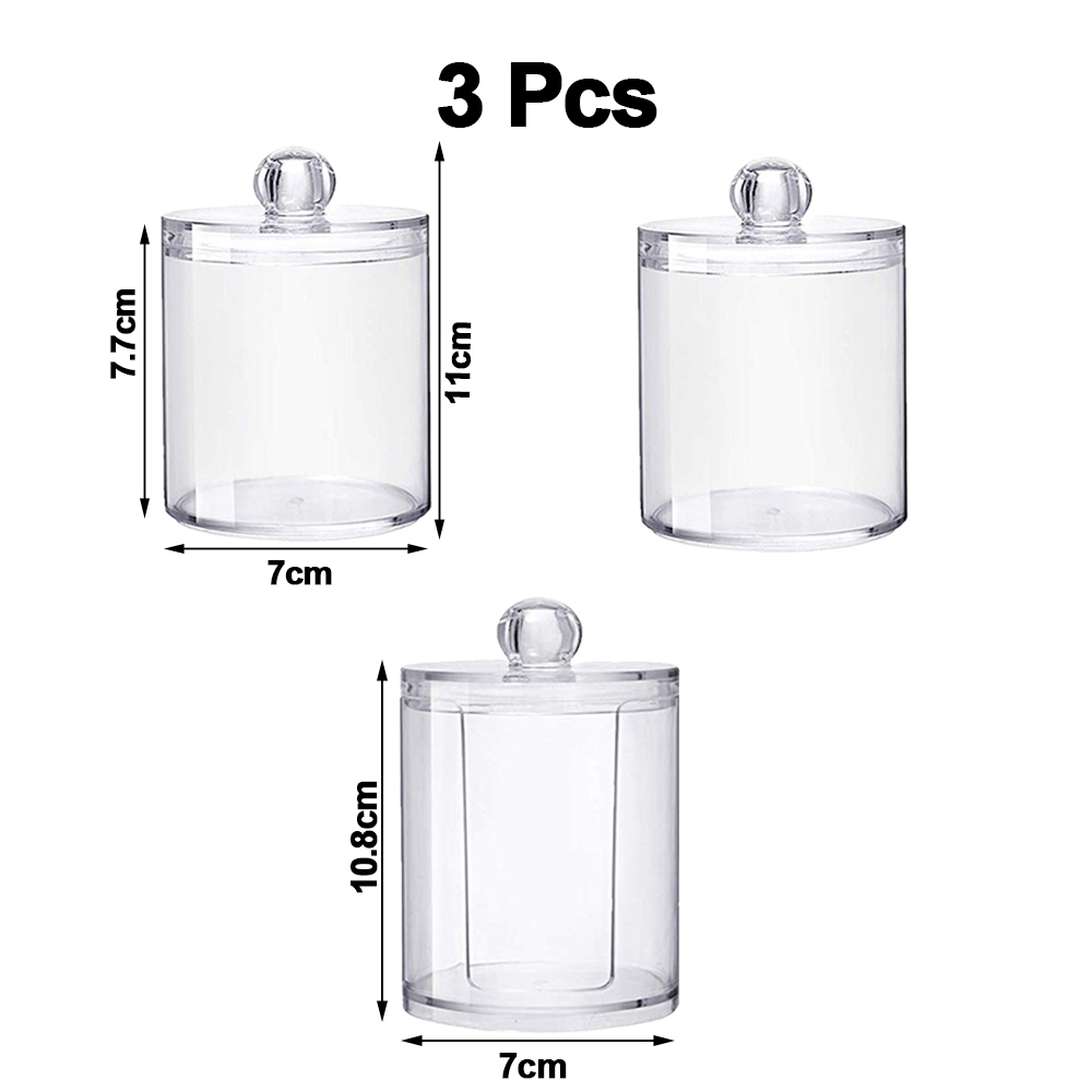 Acrylic Storage Box Transparent Round Qtip Storage Holder Container Cosmetic Cotton Pad Ball Swab Organizer Jewelry Dispenser: 3 PCS Set A