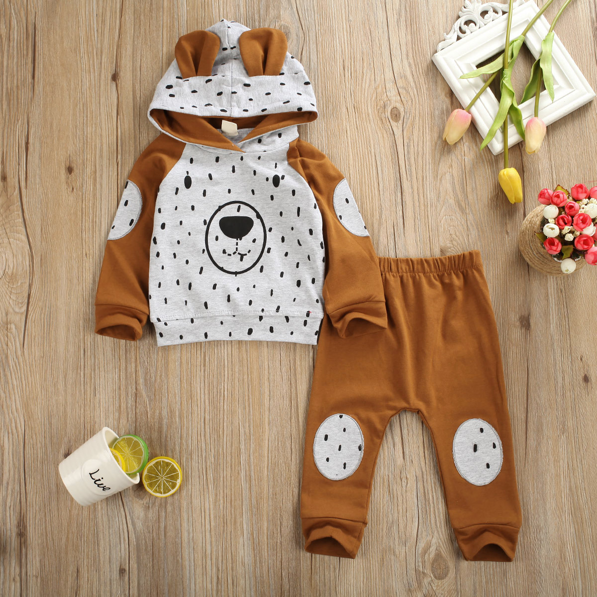 0-24M Kid Baby Boy Toddler Hooded Sweatshirt Top Pants Outfit Clothes Tracksuit Set