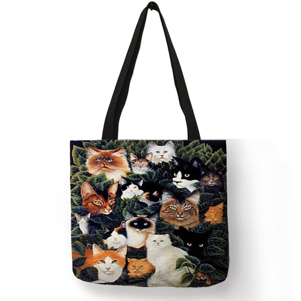 Linnen Praktische Shopping Handtas 3D Kat Golden Retriever Patroon Schoudertassen Vrouwelijke Strand Bakken Bolsas Feminina: 007