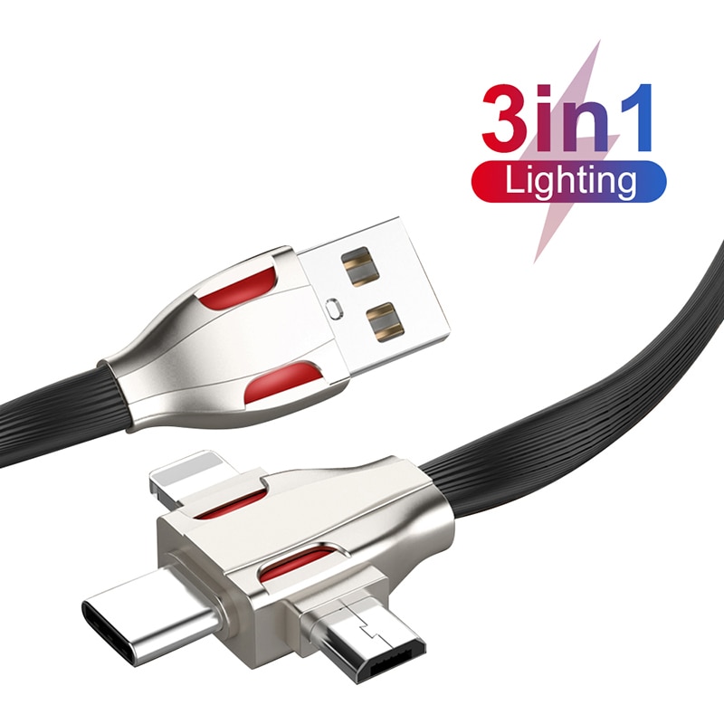 3 In 1 USB C Micro USB 8 Pin Kabel Für iPhone 12 Samsung Android 3A Multi Ladegerät Schnelle Lade USB Typ C Kable Schnur