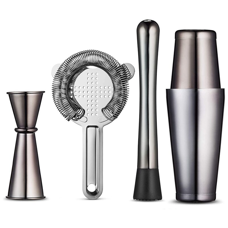 Black Boston Cocktail Shaker Set Stainless Steel Bartender Set Look Like a Pro with Boston Cocktail Shaker