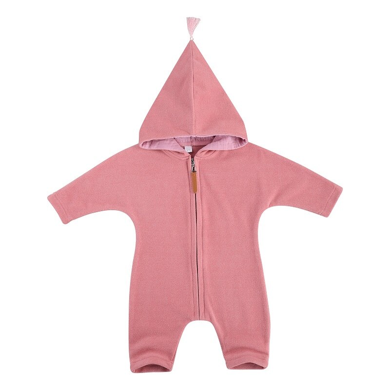 Tuta pagliaccetto manica lunga con cerniera con cappuccio per neonato per bambini primavera autunno: Colore rosa / 18m