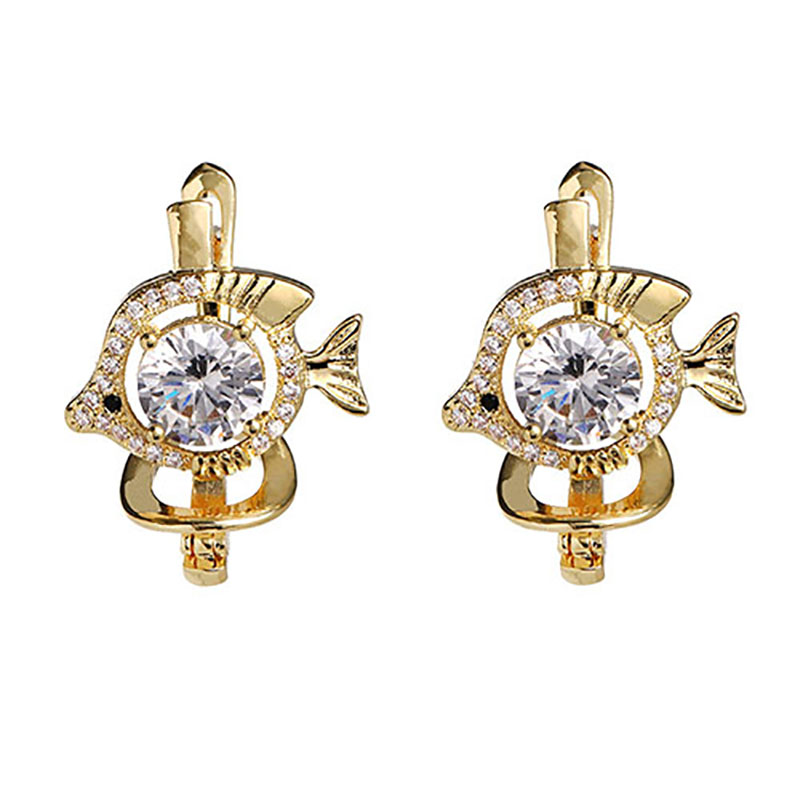 ZHINI Gold Ear Clip Small Earrings for Women Luxury Crystal Zircon Stud Earring ar Cuff Jewelry Party