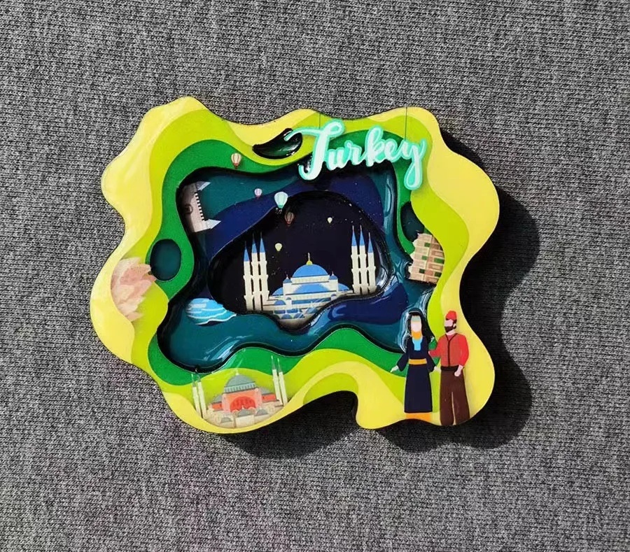 Luxuriöse türkische Istanbul-Stoff-Magnet-3D-Kühlschrankmagnete, Stadtgebäude, Reisethema, magnetische Kühlschrankaufkleber Ich bin Absorptionsstil: Gelb