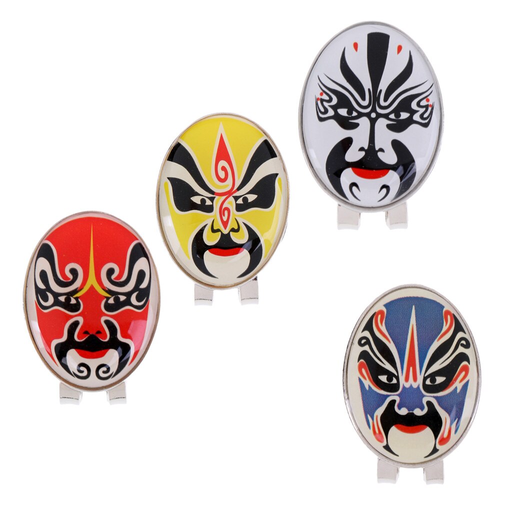 Peking opera maske legeret golfboldmarkør med magnetisk hatklip golfspiller golf tilbehør - 4 farver