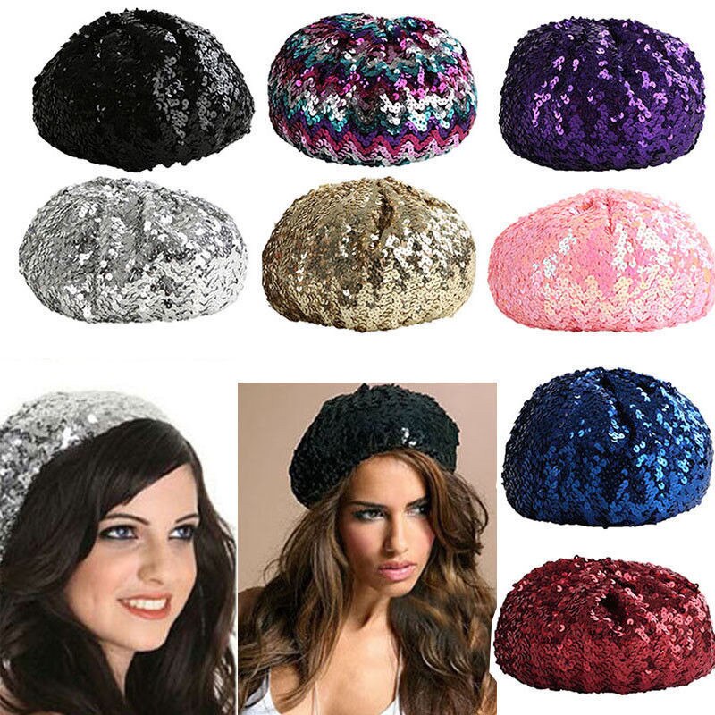barata ! boina de lentejuelas para mujer, gorro para mujer, decoración de lentejuelas con diamantes, gorra para caminar para de baile combinada