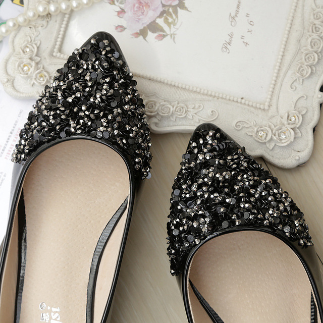Kvinder ballet sko fritid spring spids ballerina bling rhinestone flats sko prinsesse skinnende krystal bryllup sko