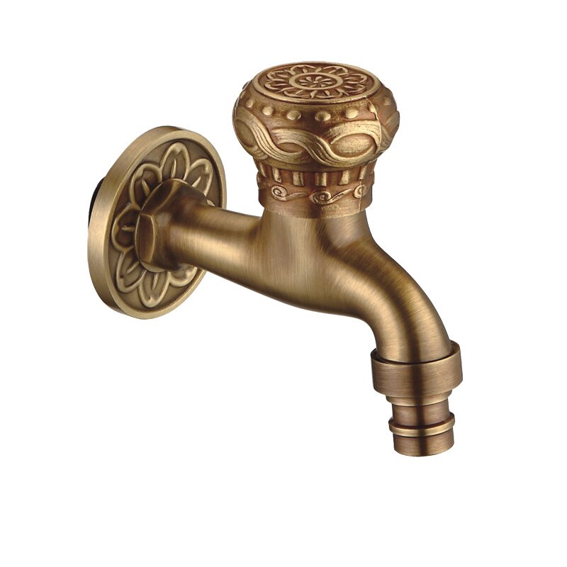 Carved Wall Mount Bibcock Brass Retro Tap Decorative Outdoor Garden Taps Washing Machine Mop Luxury Antique WC Faucet: 1