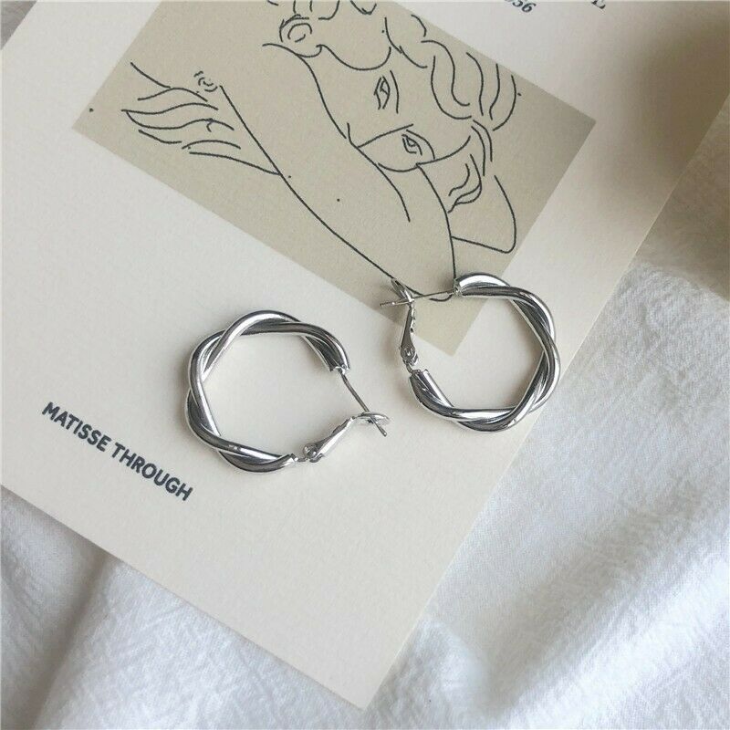 Ohrringe für frauen edelstahl schmuck groß Band ohrringe schmuck überqueren weben Twist Ohr Ring Ohrring metall circleGirl: Silber-