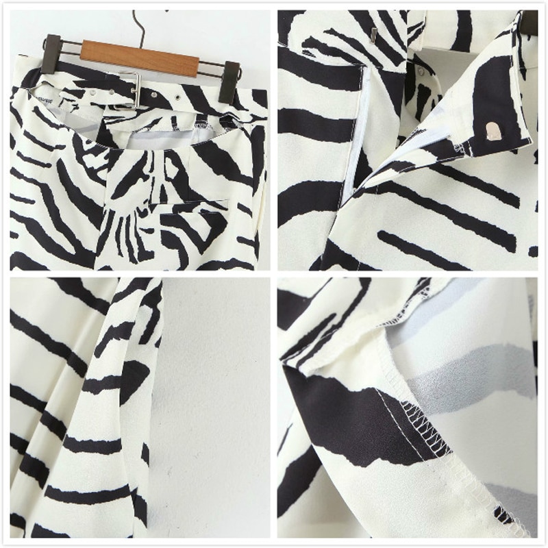Herfst Vintage Zebra Print Broek Pak Vrouwen Enkele Knop Kantoor Blazer Jasje + Wijde Pijpen Broek Vrouwelijke Twee delige Set
