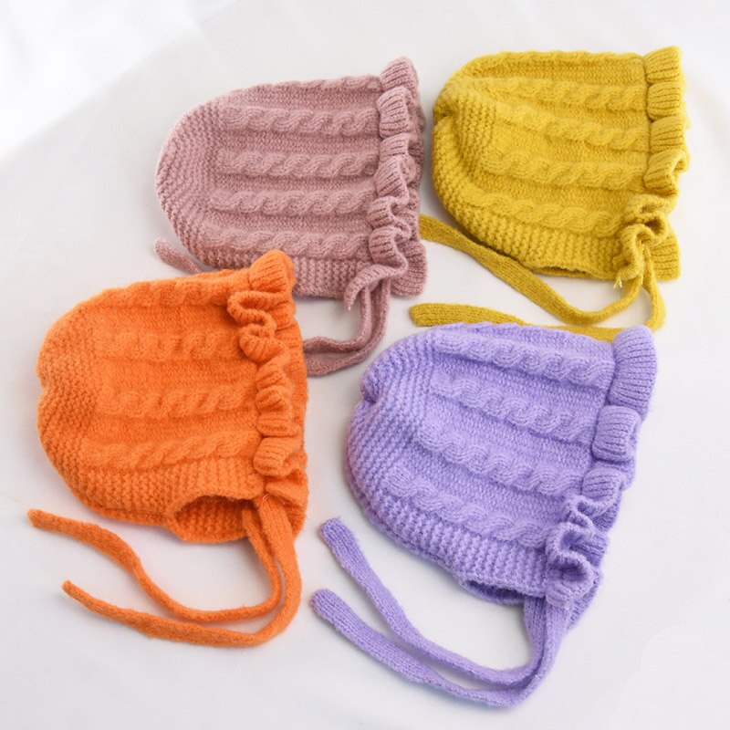 LXA-Winter Baby Girls Toddler Solid Print Hats With Ruffle Casual Caps Headwear