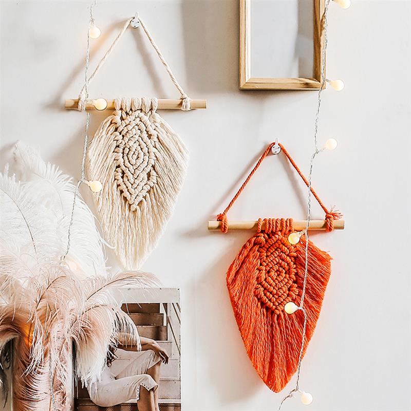 Tapiz colgante de pared con forma de hojas, macramé, pluma Bohemia, tapices tejidos a mano, decoración para la habitación del hogar