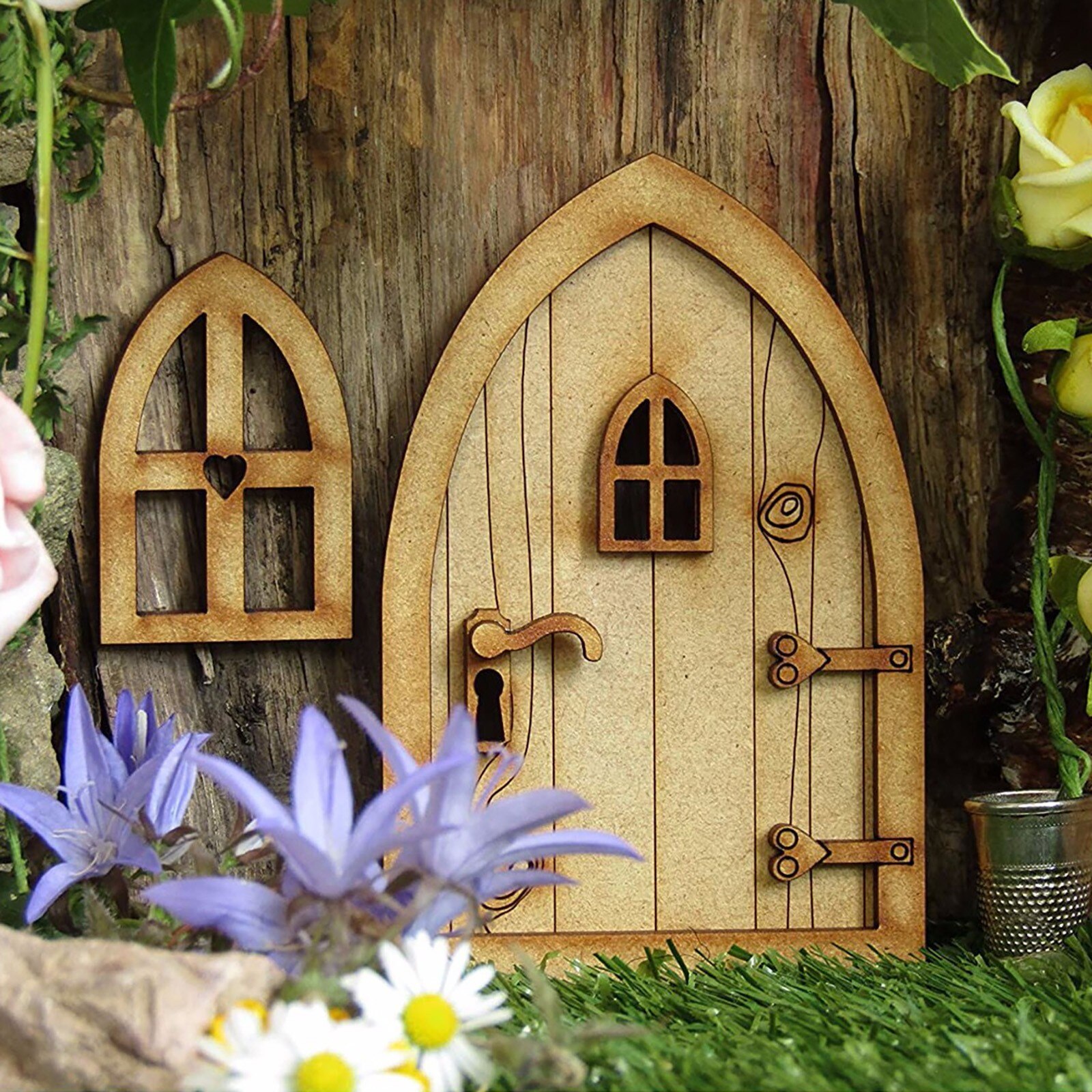 Diy Houten Fairy Elf Deur Craft Kit Kerst Deur Decoratie Vintage Miniatuur Fairy Tuin Decor Poppenhuis Accessoires