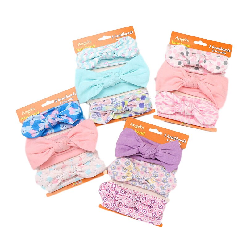 Children's Hair Ornaments Set 61158 Women's Cute Baby Cotton Bow Headband 3 Pairs/pack Red Elastic Headband