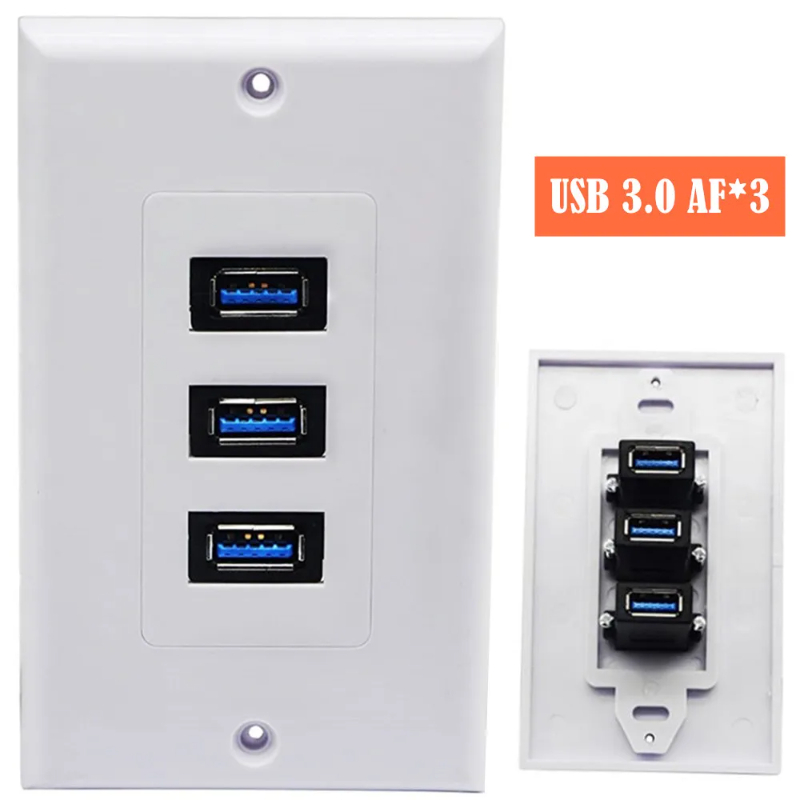 HDMI &USB 3.0 Wall Plate 3 Port, HDMI Socket Plug Insert Jack Outlet Panel Mount Support 4K 60Hz HDR 1080P 3D Ethernet: WHITE