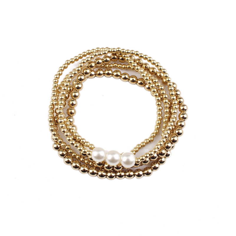 Zwpon 5 -teiliges set ccb-perlenarmbänder, armreifen aus kunststoffperlen, verstellbare elastische armbänder für damenschmuck: Goldperle