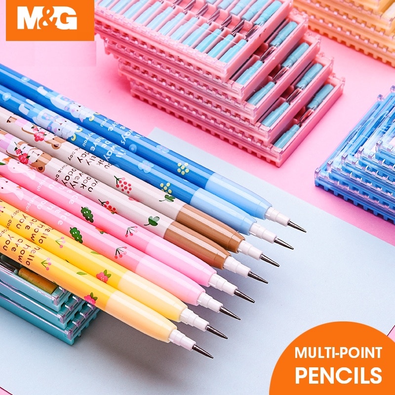 M&amp;g flerpunktsblyanter ikke-slibende automekanisk blyant push-a-point stærk blyantledning til skoleartikler ielts brug