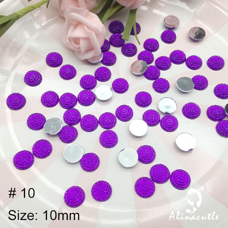 100pc 10mm gems flat bottom flat back round diamond crystals Stone Stickers gem DIY handmade Art Crafts Scrapbooking crystals: No 10 purple