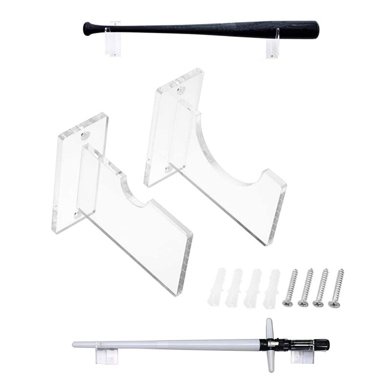 1 Paar Acryl Clear Baseball Bat Horizontale Wall Mount Display Beugel