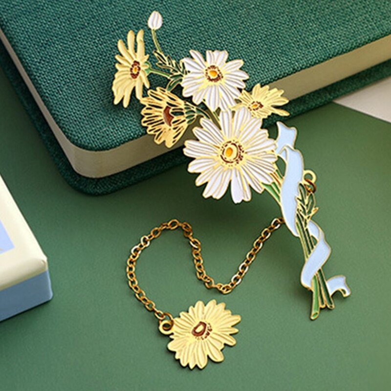 Marcapáginas de flores de tulipán y lirio de cereza de Metal con cadena colgante, divisor de página de libro para amante de libros, de Acción de Gracias de cumpleaños para niña