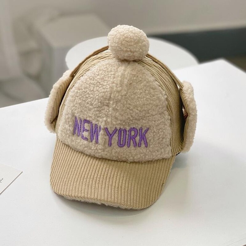 Doitbest snapback hat barn drenge piger baseball kasketter hip hop kasket york bogstaver vinter varme børn solhatte børn øreklap kasket: Beige
