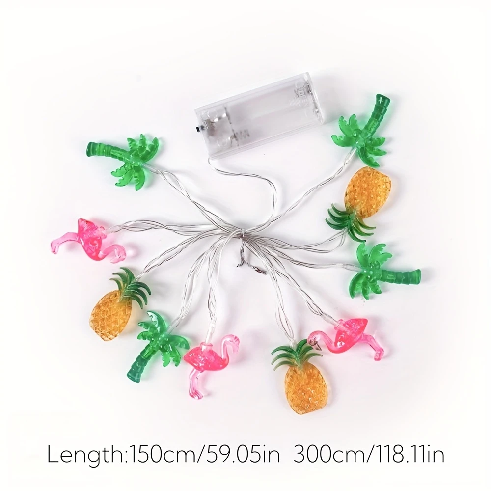 Guirlande lumineuse LED en forme de flamant rose, ananas, palmier, fonctionne à piles, pour la maison, jardin, plage tropicale, décor de fête de hawaïennes, 1 pièce