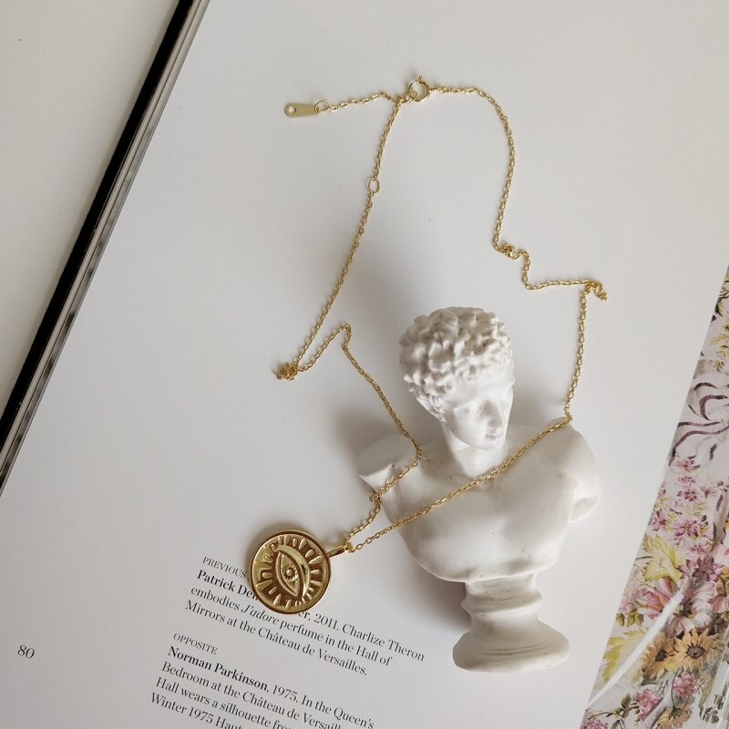 925 Sterling Zilver Goud Turkse Eye Hanger Ketting Ronde Eenvoudige Coin Choker Korte Keten Minimalistische Ketting Geluk Sieraden