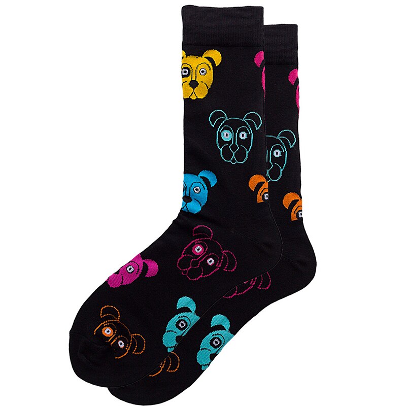 1 par Otoño Invierno divertido Unisex hombres arte calcetines algodón dibujos animados Animal queso ratón pájaro cerveza sello geométrico novedad divertida calcetines: 9