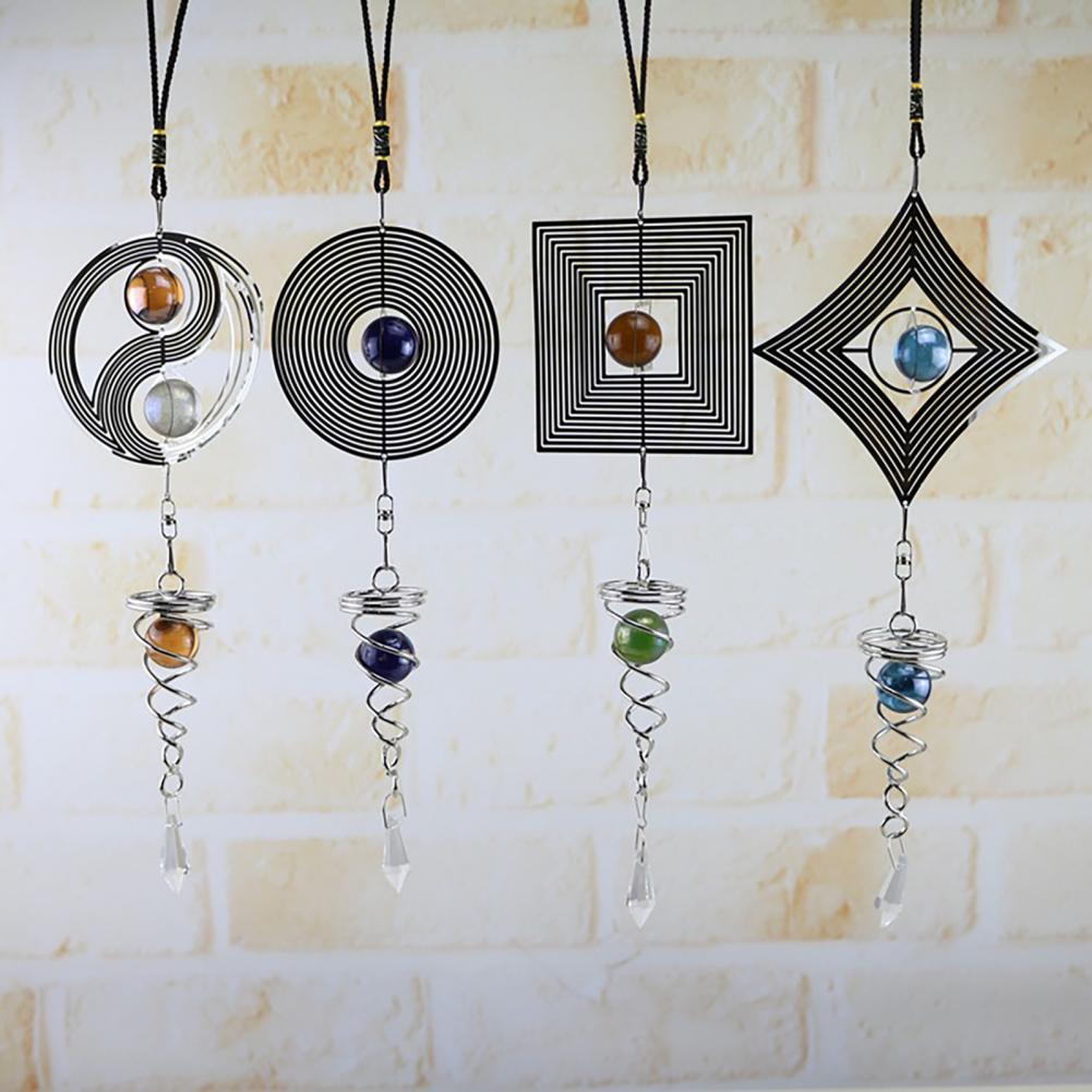 Carré losange rotatif métal spirale queue boule vent carillon pendentif décor à la maison