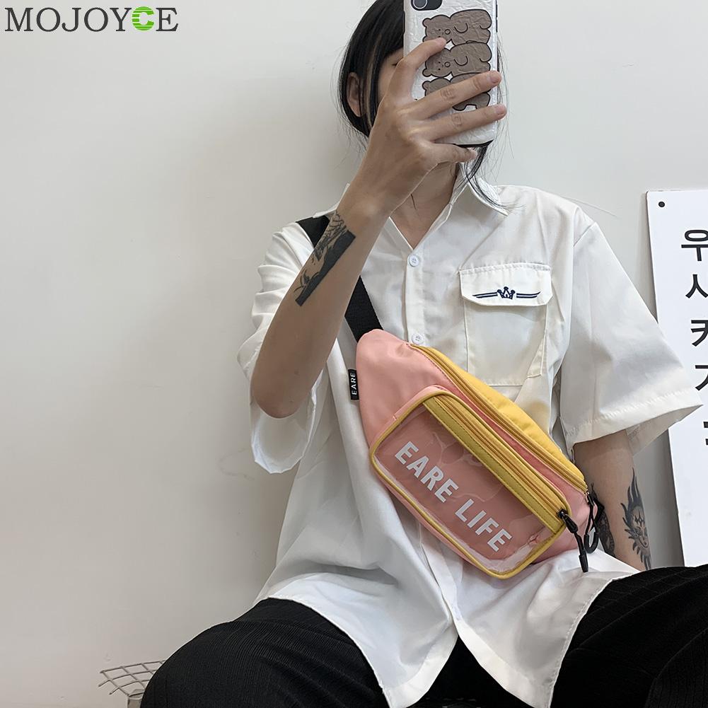 Pvc transparante heuptas voor dames, klassieke textuur, chique vrijetijdstas, nylon splitsen, rits, borst-schoudertas