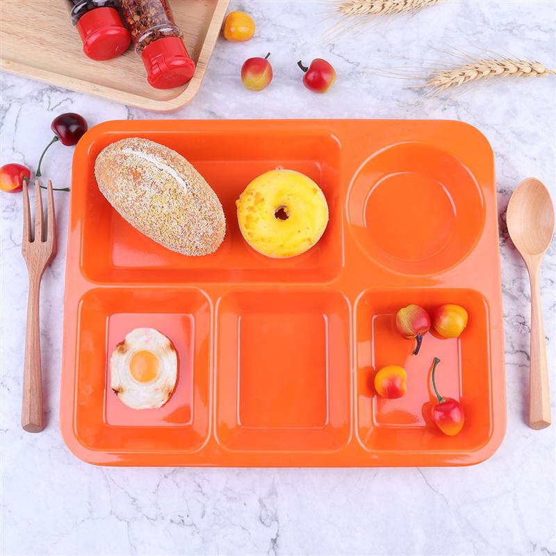 Plateau à dîner divisé en plastique 5 Sections, grille assiette à déjeuner, conteneur pour la vaisselle de la cantine scolaire