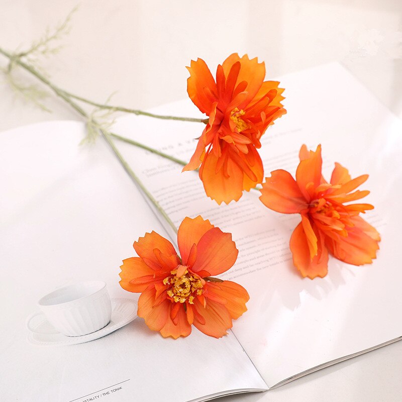 Gerbera kosmos konstgjorda blommor sidenbröllop bröllopsarrangemang tillbehör fest heminredning bord vas torkade växter: Orange