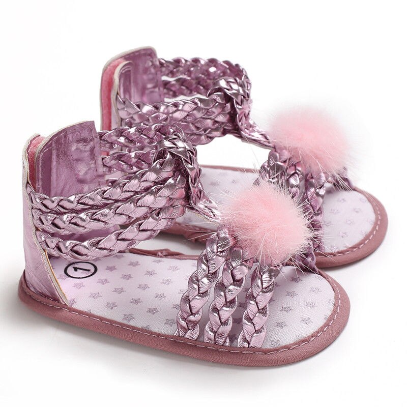 Summer Newborn Baby Sandals Cute Sweet Princess Ball Little Girls Toddler Soft Crib Shoes Sandals Anti-slip Prewalker Clogs: Lavender / 7-12 Months