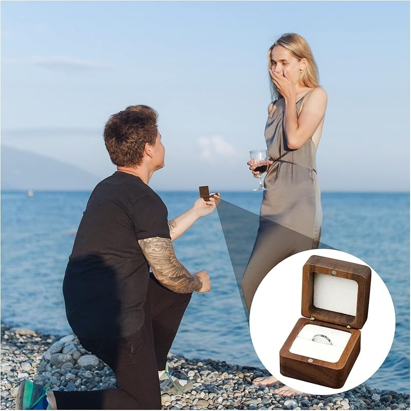 Luxe ringdoos van walnotenhout voor het opbergen van enkele/dubbele oorbellen/manchetknopen, een prachtige trouwringdoos voor diamanten.