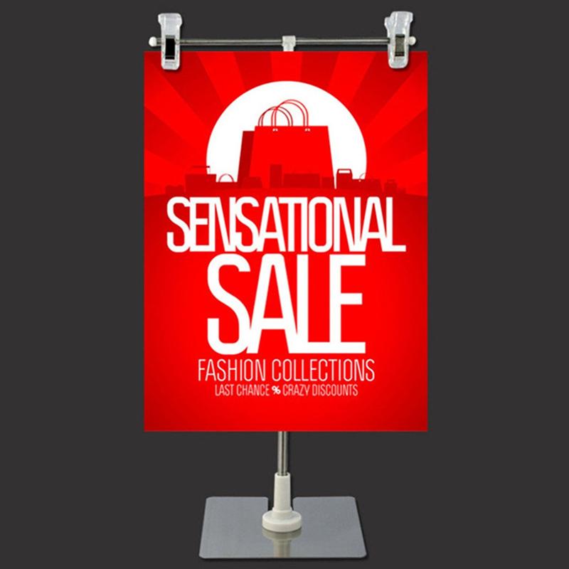 1pc Multipurpose Ajustable Stainless Steel Display Stand T-shaped Height Adjustable Poster Stand (Silver) for Shop